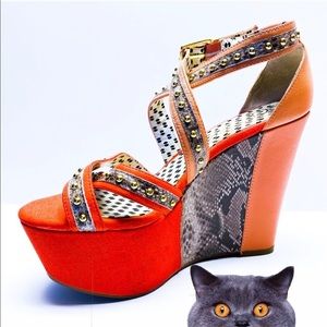 Jessica Simpson snake print orange/corral wedge